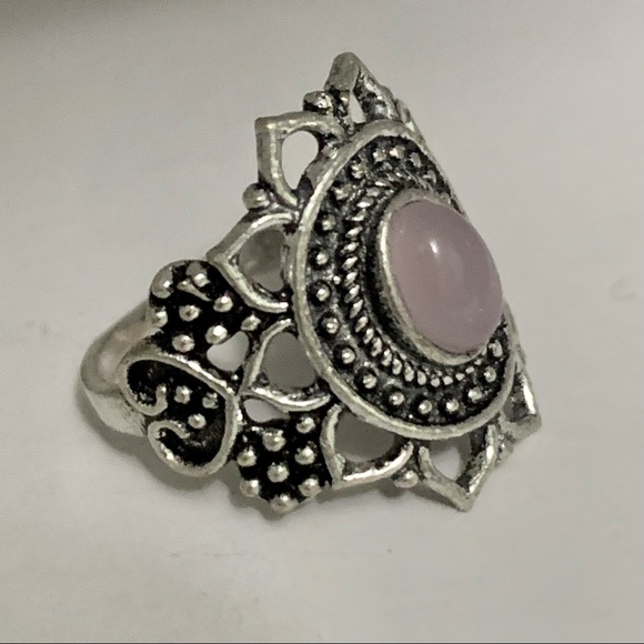 Handmade Rose Quartz Silver Mandala Ring - Picture 2 of 5
